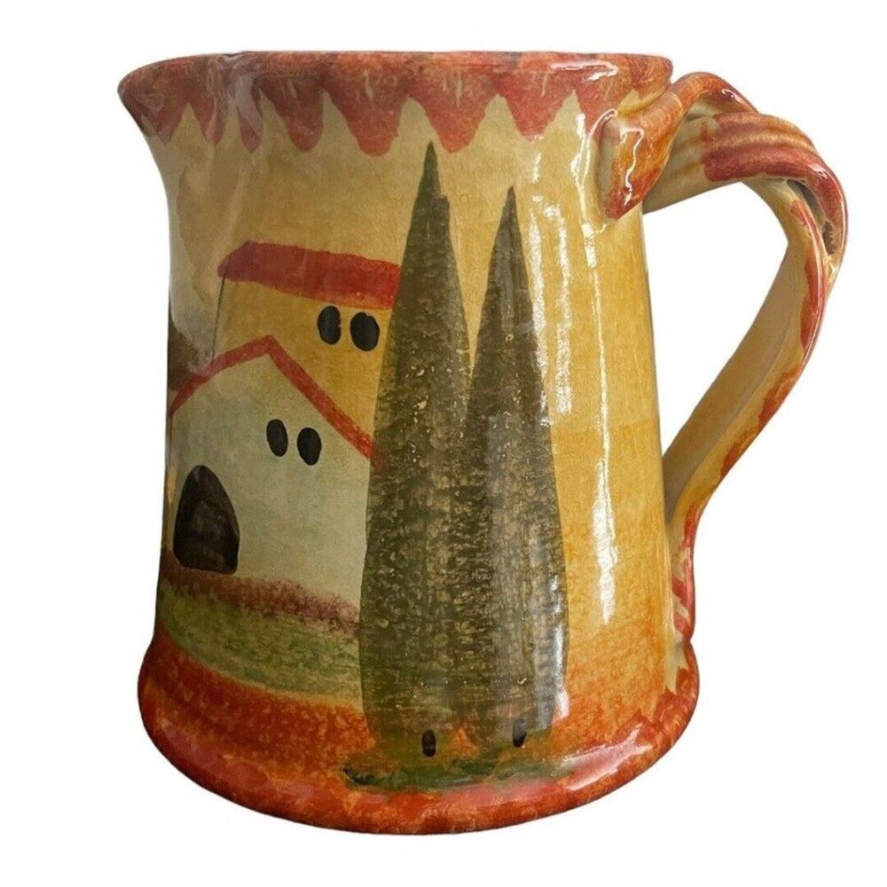 Italica Ars Hand Painted Landscape 6.5” Tall Pitcher